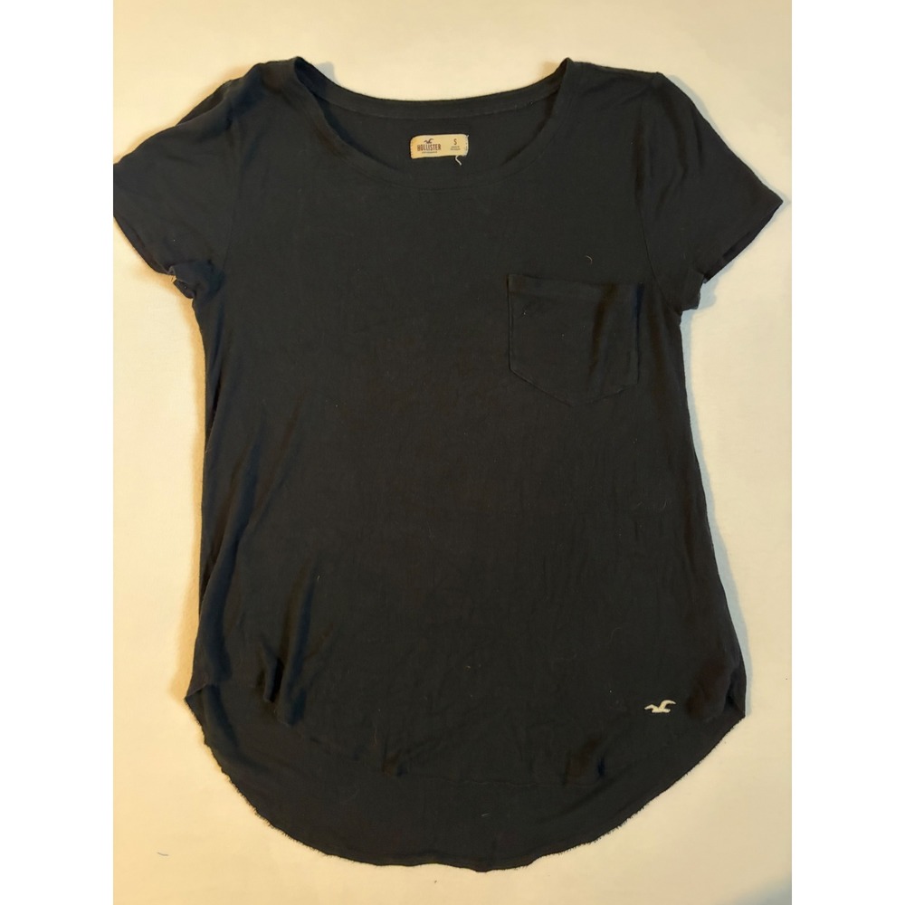 Hollister Womens Black Short Sleeve Pocket T-Shirt Curved Hem Small